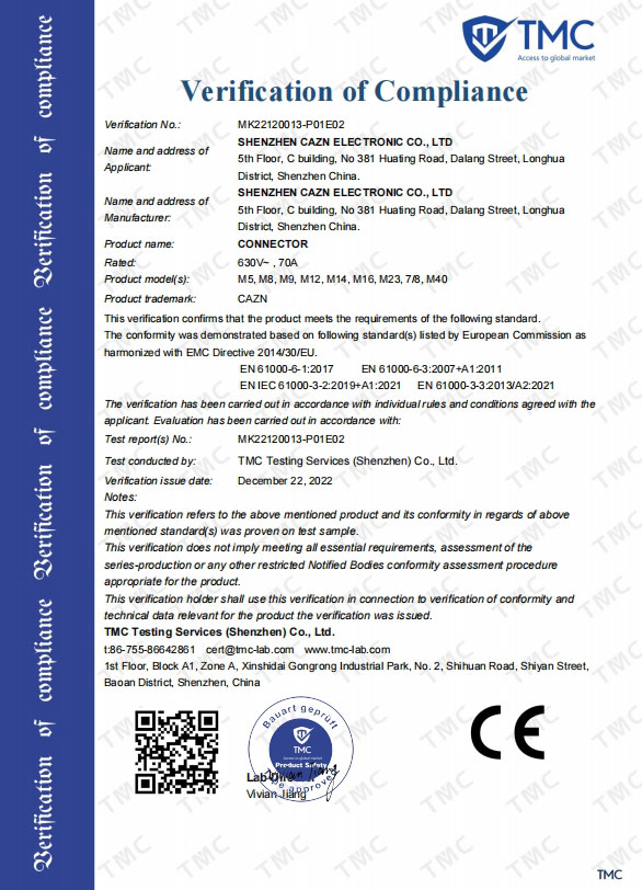 CAZN M12-Stecker ROHS-Zertifikat