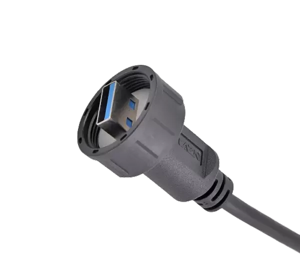 USB-Stecker auf Stecker umspritzt mit Kabel (mit Gewinde)